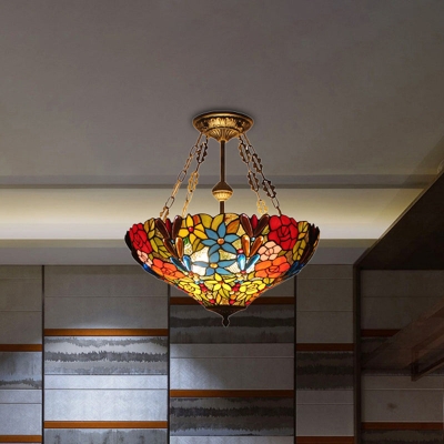 Lampada da soffitto Tiffany Rustic Dragonfly con montaggio a semi-incasso in ottone anticato - Illuminazione in vetro colorato di qualità alberghiera