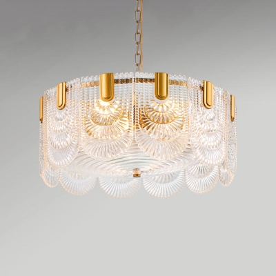Tropfenlampe aus klarem, strukturiertem Glas mit Wellenschliff, klassische Esszimmer-Kronleuchter-Leuchte aus Messing