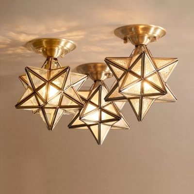 Traditionelle Schlafzimmer-Deckenleuchte Diamond/Star – transparentes Glas, 1-flammige Messing-Unterputzleuchte