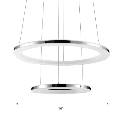 Contemporary LED Acrylic Round Ceiling Pendant Chandelier - 1/2/3-Head Silver - Warm/White Light