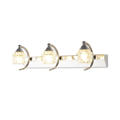 Moderne paddenstoel make-upspiegellamp - helder kristal 3-lichts badkamerwandlamp in zilver met gebogen arm - warm/wit licht