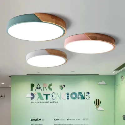 Plafond moderne à LEDs Macarons coloré lampe d'intérieur bois ferronnerie acrylique cuisine chambre Foyer décoration luminaire