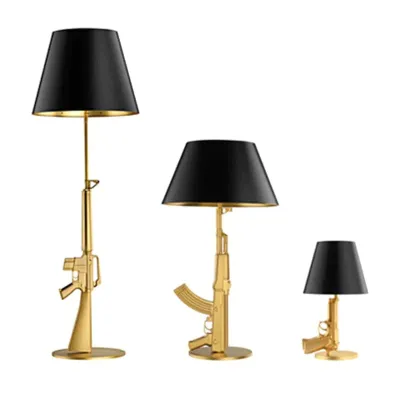 Nordycki współczesny AK47 Gun_Lounge srebrzysty złoty połysk lampka do sypialni lampy podłogowe LED dla dzieci oprawy do pokoju dziecięcego Home Decor Loft