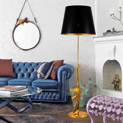 Nordycki współczesny AK47 Gun_Lounge srebrzysty złoty połysk lampka do sypialni lampy podłogowe LED dla dzieci oprawy do pokoju dziecięcego Home Decor Loft