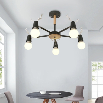 Kids' Bedroom Semi Flush Ceiling Light with Modern Antler Decoration