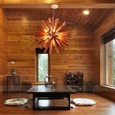 Löwenzahn Holz Pendelleuchten hängen Massivholz Lampen Esszimmer Restaurant Armaturen Innendekoration Pendelleuchte