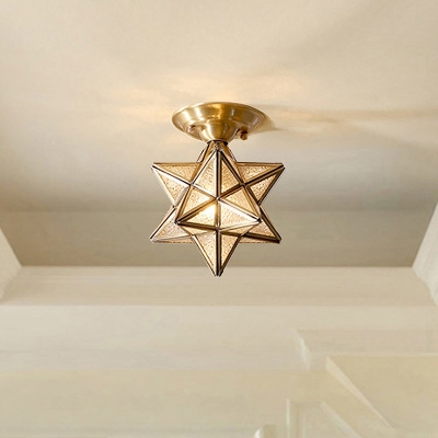 Traditionelle Schlafzimmer-Deckenleuchte Diamond/Star – transparentes Glas, 1-flammige Messing-Unterputzleuchte