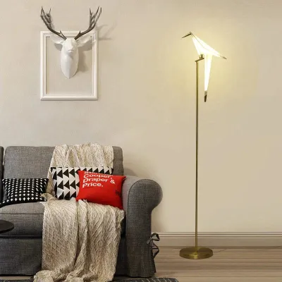 Lampa podłogowa Nordic Bird kreatywny akrylowy tysiąc papierowych żurawi lampy podłogowe do salonu sypialnia Home Decor złota lampa stojąca