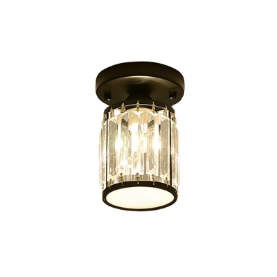 Strakke kristallen semi-inbouwplafondlamp voor foyer - ronde/vierkante vorm, klein formaat, 1 lamp, zwart/gouden accent