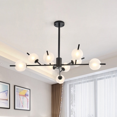 Frosted Glass Ball Chandelier - 9-Light Pendant Lamp in Black/Gold
