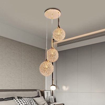 Multi-Headed Pendant Dining Room Lamp Kit with Crystal-Encrusted Shade in Gold