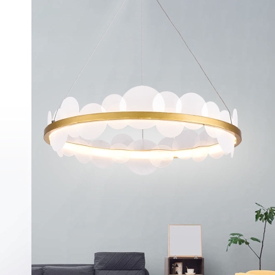 Gold Mid Century Metal Chandelier with LED Pendant Lights and Acrylic Bubble Flakes