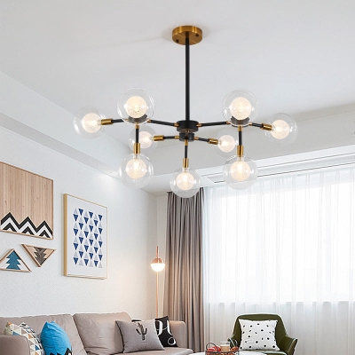 Black Metal Line Suspension Light with Clear Modo Chandelier - Modern Style for Dining Room
