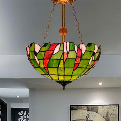 Tiffany Rustic Art Glass Halbbündige Deckenleuchte – umgekehrte Deckenleuchte mit Gitterschale in Grün – ideal für die Wohnzimmerdekoration
