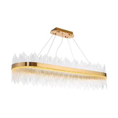 Crystal Gold Linear LED Chandelier - Contemporary Pendant Light for Dining Room (31.5