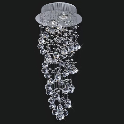 Contemporary Dual-Spiral Crystal Flush Mount Ceiling Light in Stainless Steel – 2/6-Head, Ideal for Stairways