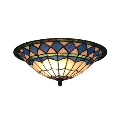 Handgefertigte mediterrane Tiffany-Foyer-Einbauleuchte – Deckenleuchte aus blauem Glas
