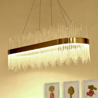 Crystal Gold Linear LED Chandelier - Contemporary Pendant Light for Dining Room (31.5