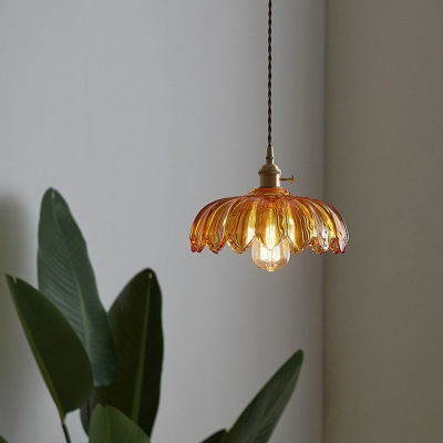 Deckenleuchte mit gewelltem Glas und Blumenmotiv, industrielle Hängeleuchte für einzelnes Esszimmer