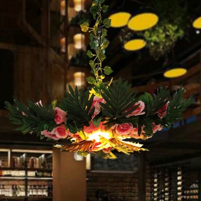 Botanic Green Metal Ceiling Chandelier - Loft Style Hanging Light for Artificial Botanic Restaurant