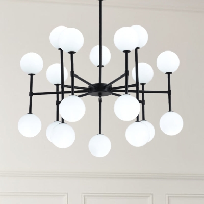 Sleek Black Finish Chandelier with Orb Shade - 18/24 Lights Metal Pendant Light