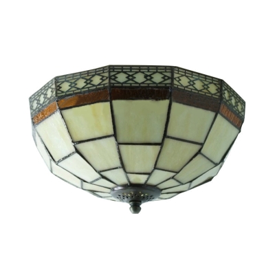 Plafonnier Tiffany à 2 lumières beige avec abat-jour en forme de dôme en verre artistique pour chambre à coucher