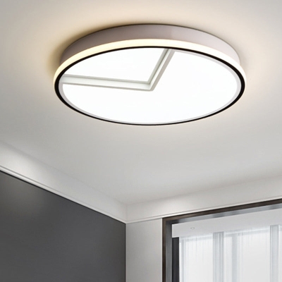 White Acrylic Minimal Round Flush Ceiling Lamp - 16.5