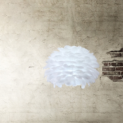 Nordic Feather Flush Mount Wall Sconce for Bedroom - White Half-Globe Up-Down Light