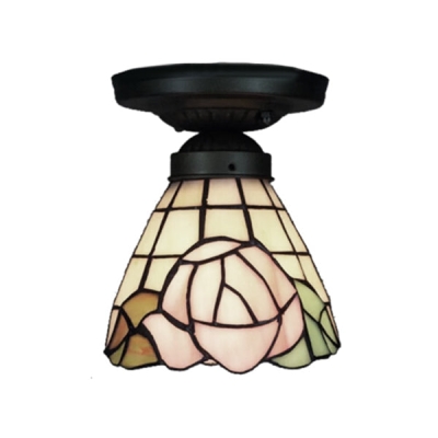 Lámpara de techo empotrada con forma de rosa de vitral estilo Lodge - Montaje empotrado de 1 luz