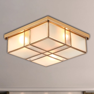 Lampada da incasso quadrata vintage in ottone con paralumi in vetro smerigliato: perfetta per camere da letto e corridoi