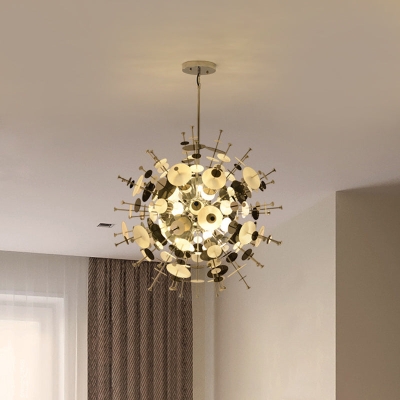Sleek Black/Gold Metal Multi-Head Chandelier with Small Panel - Ideal for Coffee Shops