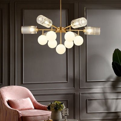 Elegant Brass Chandelier Light - Hanging G4 & G9 Glass - 13 Lights - Living Room Lighting