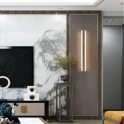 Neue chinesische Außenwandleuchte, wasserdicht, Edelstahl, lange LED-Wandleuchte aus Marmorimitat, Gartenvilla, Hotelleuchte