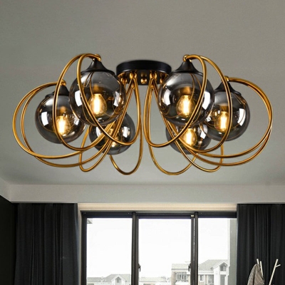 Postmoderne halfverzonken plafondlamp met messing afwerking en elegante glazen afwerking voor woonkamers, verschillende maten en kleuren