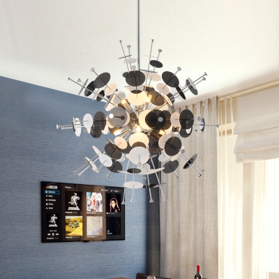 Sleek Black/Gold Metal Multi-Head Chandelier with Small Panel - Ideal for Coffee Shops