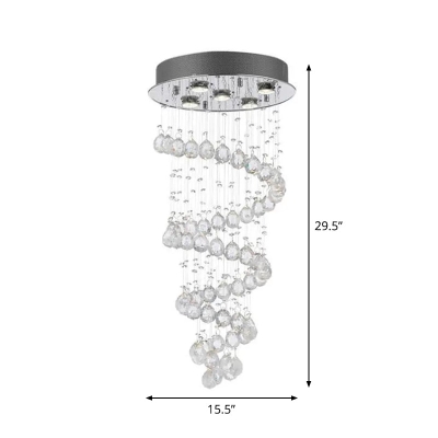 Modern 5-Light Crystal Ceiling Lamp in Stainless Steel for Bedroom