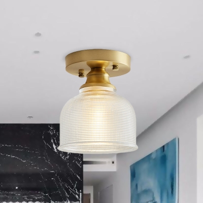 Lampada da semi-incasso industriale in ottone con vetro prismatico per soggiorno