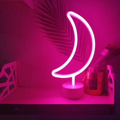 Zeitgenössische mondförmige LED-Tischlampe – batteriebetriebenes Nachtlicht aus Kunststoff (weiß)