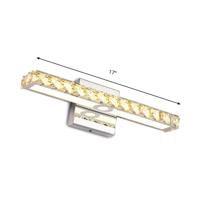 Lámpara de tocador de cristal moderna: aplique de pared lineal plateado/champán con 1 luz en blanco cálido/blanco para baño