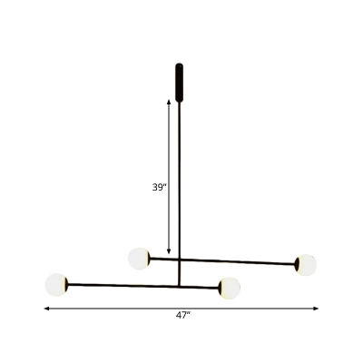 Modern Black Linear Chandelier with 4 Heads and Glass Ball Shade - Perfect for Dining Room