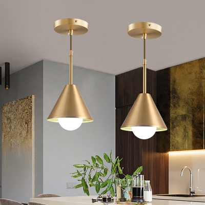 Brass Cone Pendant Light for Dining Table - Mid Century Single-Bulb Ceiling Suspension Lamp