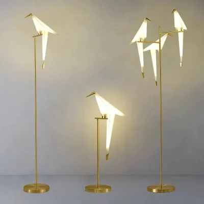 Lampa podłogowa Nordic Bird kreatywny akrylowy tysiąc papierowych żurawi lampy podłogowe do salonu sypialnia Home Decor złota lampa stojąca