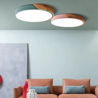 Plafond moderne à LEDs Macarons coloré lampe d'intérieur bois ferronnerie acrylique cuisine chambre Foyer décoration luminaire