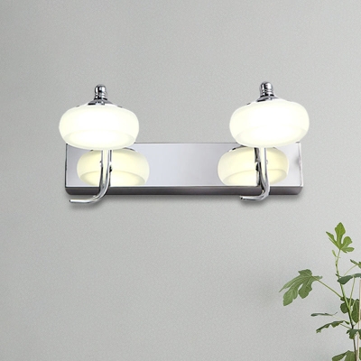 Lámpara de pared plateada de estilo modernista con pantalla acrílica esmerilada redonda, 2/3 cabezales, iluminación blanca/cálida - Luz de tocador de baño