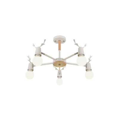 Kids' Bedroom Semi Flush Ceiling Light with Modern Antler Decoration