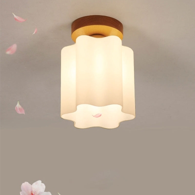 Minimalisme 1-lamps houten inbouwlamp voor gang - Melkachtig glazen prisma Bloemenplafondinbouwlamp
