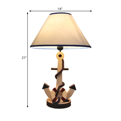 Lampe de table en bois pour enfants – Bouée de sauvetage/gouvernail, lampe de chevet bleue à 5 lumières avec abat-jour conique en tissu