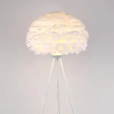 Minimalist Black-White Floor Lamp with Feather Dome Shade - 1-Light Living Room Stand Up Light