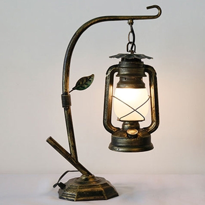 Rustic Industrial Hanging Nightstand Lantern - Vintage Iron Kerosene Table Lamp for Bedside