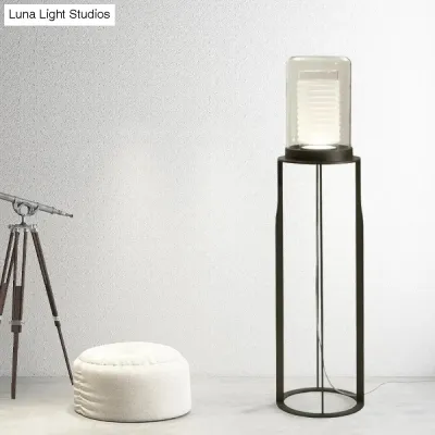 Stylish LED Floor Lamp - Black Dual Cylinder Stand with Glass Shade - Perfect for Living Room